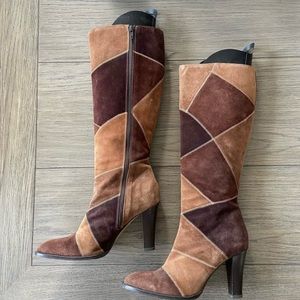 90s Y2K patchwork suede boots